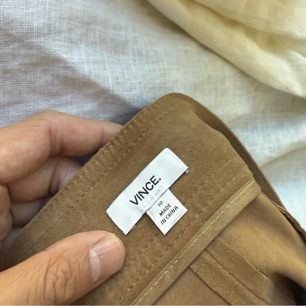 VINCE brown tan goat leather soft buckle detail mini skirt - Picture 5 of 6